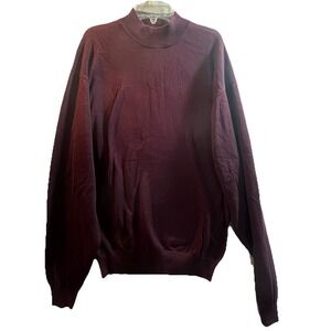 Baracuta Mens VTG Sweater LT Burgundy Pullover Mock Neck Silk Cotton